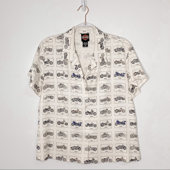 Vintage Tops - Vintage 90s Harley Davidson 100% silk unisex patterned button down shirt XL